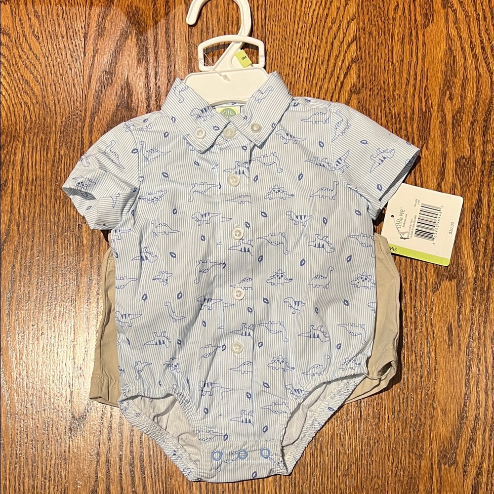 Little Me Blue and White Striped Baby Shirt